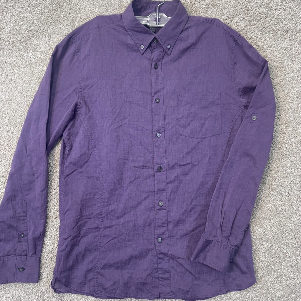 John Varvatos USA Shirt Mens M W387R1B Purple Button-Down Roll-Tab EUC